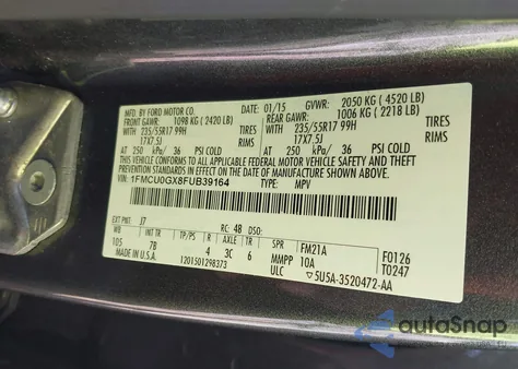 2015 Ford Escape Se from USA, damaged, VIN 1FMCU0GX8FUB39164